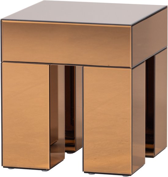 WOOOD Mirrox side table with copper mirror panels and grey trim, contemporary design