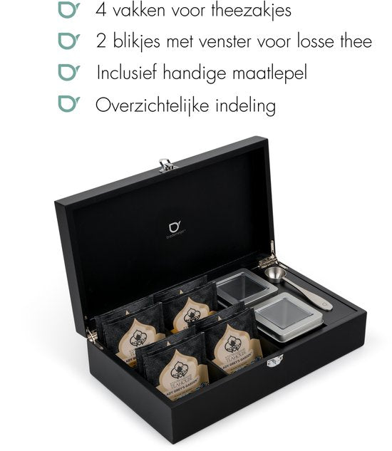 Bredemeijer Theedoos 4-vaks + 2 theeblikken — gebruikt