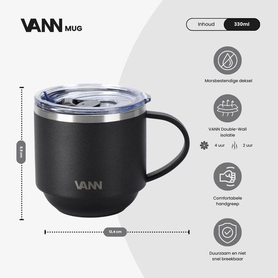 Koffiemok met Oor 330ml – Merk VANN RVS ...Nieuw !!
