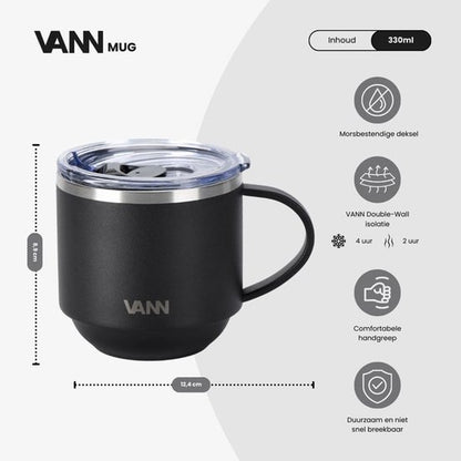 Koffiemok met Oor 330ml – Merk VANN RVS ...Nieuw !!