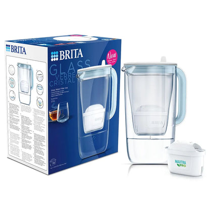 BRITA Glazen Waterfilterkan 2,5L Blauw — zo goed als nieuw