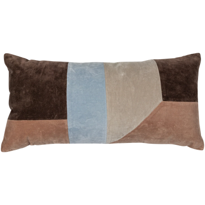 WOOOD Laon Kussens - Velvet stof - Naturel/Blauw - Set Van 3