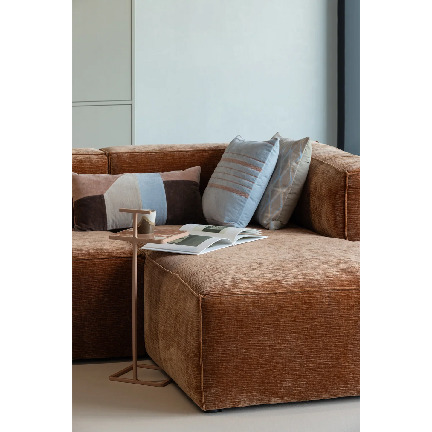 WOOOD Laon Kussens - Velvet stof - Naturel/Blauw - Set Van 3
