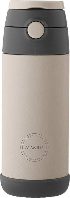AYA &amp; IDA - Drinking Bottle - Thermosfles - Waterfles - KIDS straw - 350ml - CREAM BEIGE