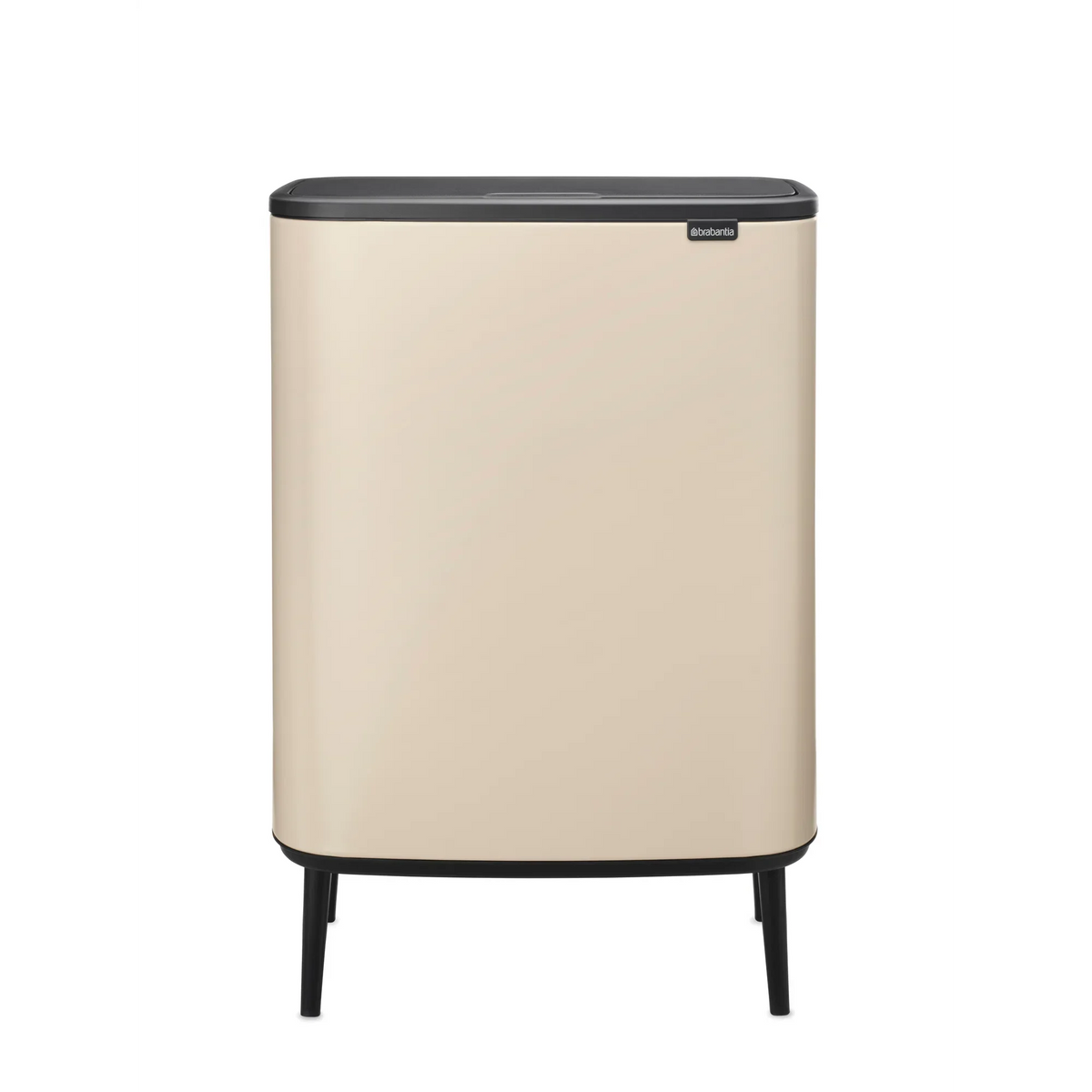 Brabantia Bo Touch Bin cylindrical trash can, cream body with dark grey top and black legs