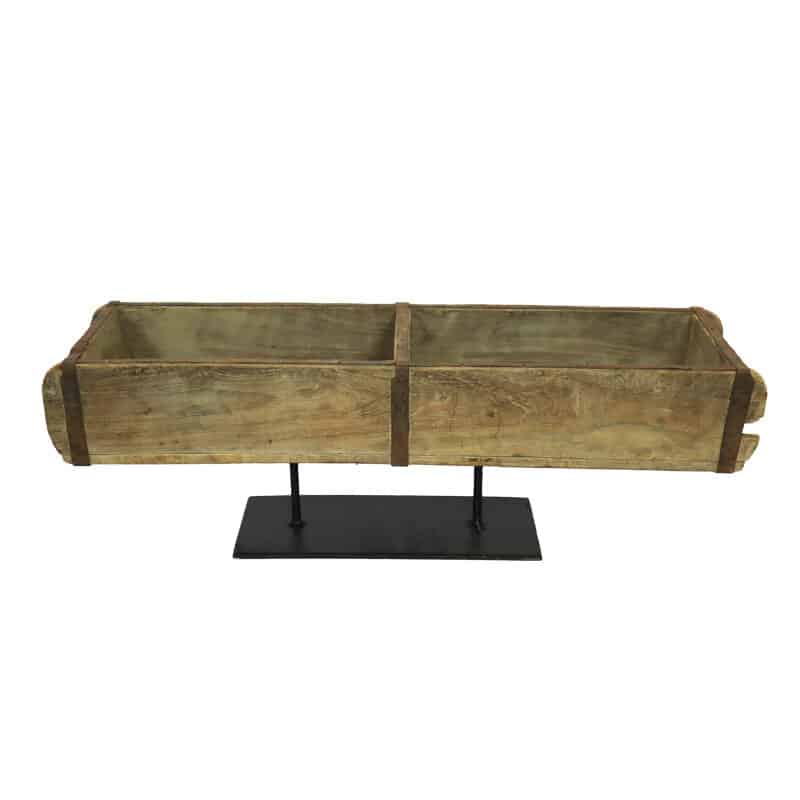 Decoratief antiek houten steenmal op voet - Naturel - 58x15x23cm