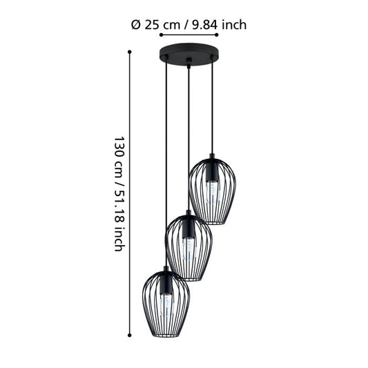 EGLO Newtown Hanglamp - 3 Lichts - Zwart — Zeer goed