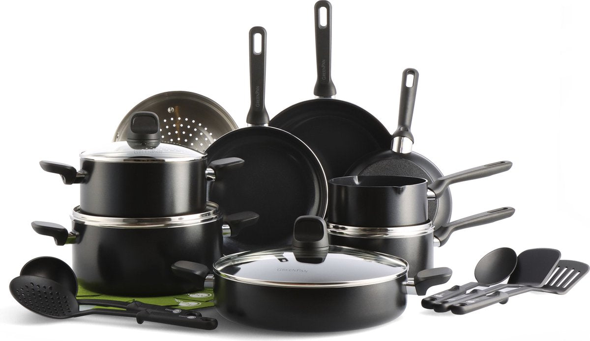 GreenPan Memphis 20-delige keramische anti-aanbak pannenset - inductie pannenset - inductie koekenpan - 16,18,20 en 24cm - ovenbestendig tot 160°C - vaatwasserbestendig - koelgrepen - met deksels - PFAS-vrij