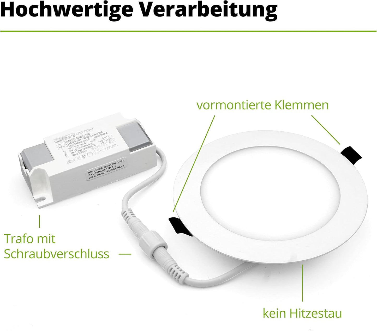 HAGEMANN 4 x LED Inbouwspots Rond 9 Watt 890 lm IP20 - 135 mm Boorgat 230 V Inbouwspot - LED Plafondspots Vervangen 75 W Halogeen [Energieklasse E]
