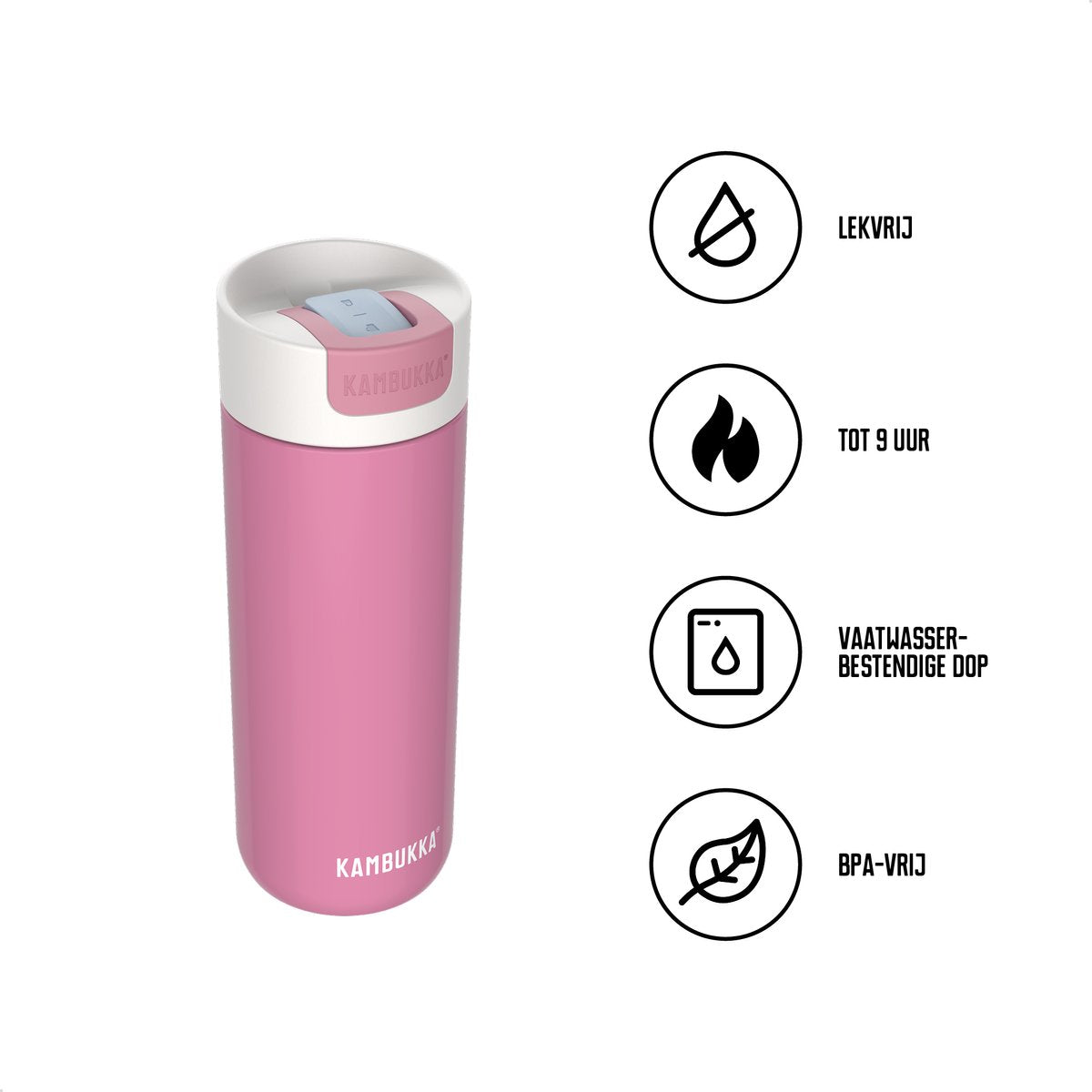 Kambukka Olympus Thermosbeker 500 ml - Koffiebeker To Go - makkelijk reinigen - lekvrije Koffiebeker RVS - Theebeker - Travel Mug - Macaron Pink