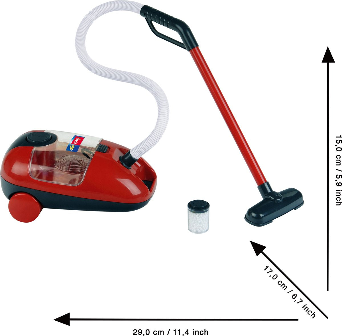 Klein Toys Vileda speelgoedstofzuiger - incl. zuig- en geluidseffecten - 29x17x15 cm - rood zwart