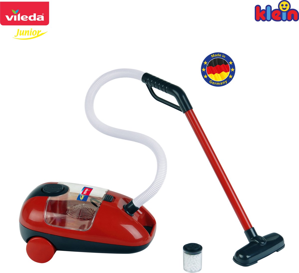 Klein Toys Vileda speelgoedstofzuiger - incl. zuig- en geluidseffecten - 29x17x15 cm - rood zwart