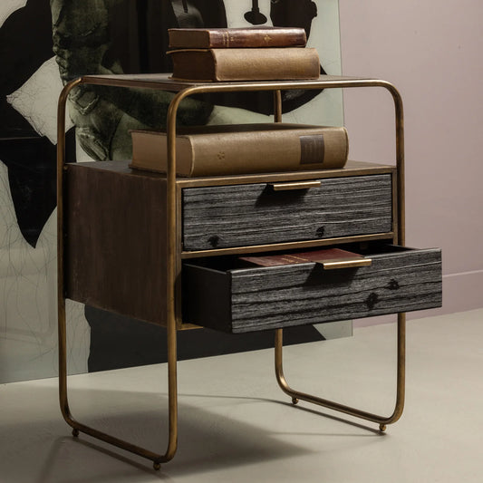 WOOOD Polite nachtkastje metaal/hout antique brass