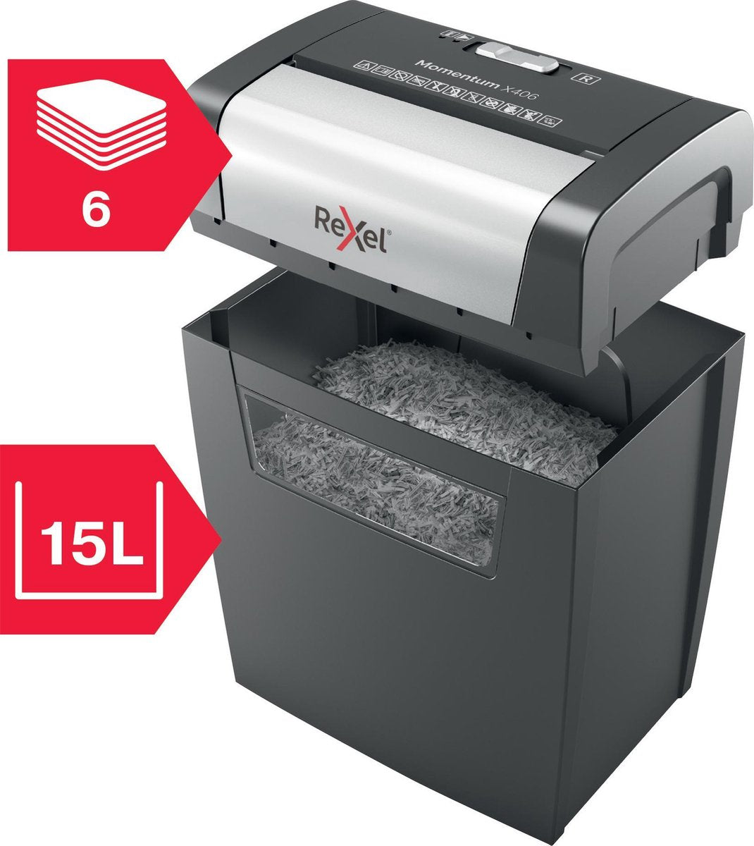 Rexel Momentum X406 Papierversnipperaar P-4 Snippers voor Thuiswerkplek - Invoer tot 6 A4 Vellen - Zwart