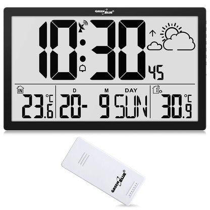 GreenBlue LCD Wandklok met weerstation G — zo goed als nieuw