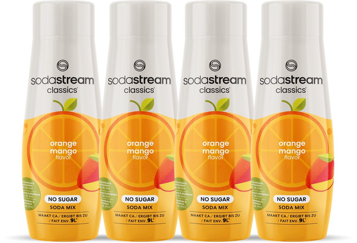 SodaStream Classics Orange Mango Zero siropen - Sinaasappel-mango smaak - Extra vitaminen en mineralen - Goed voor 36L bruisende drank - 4 stuks - 4x440ml