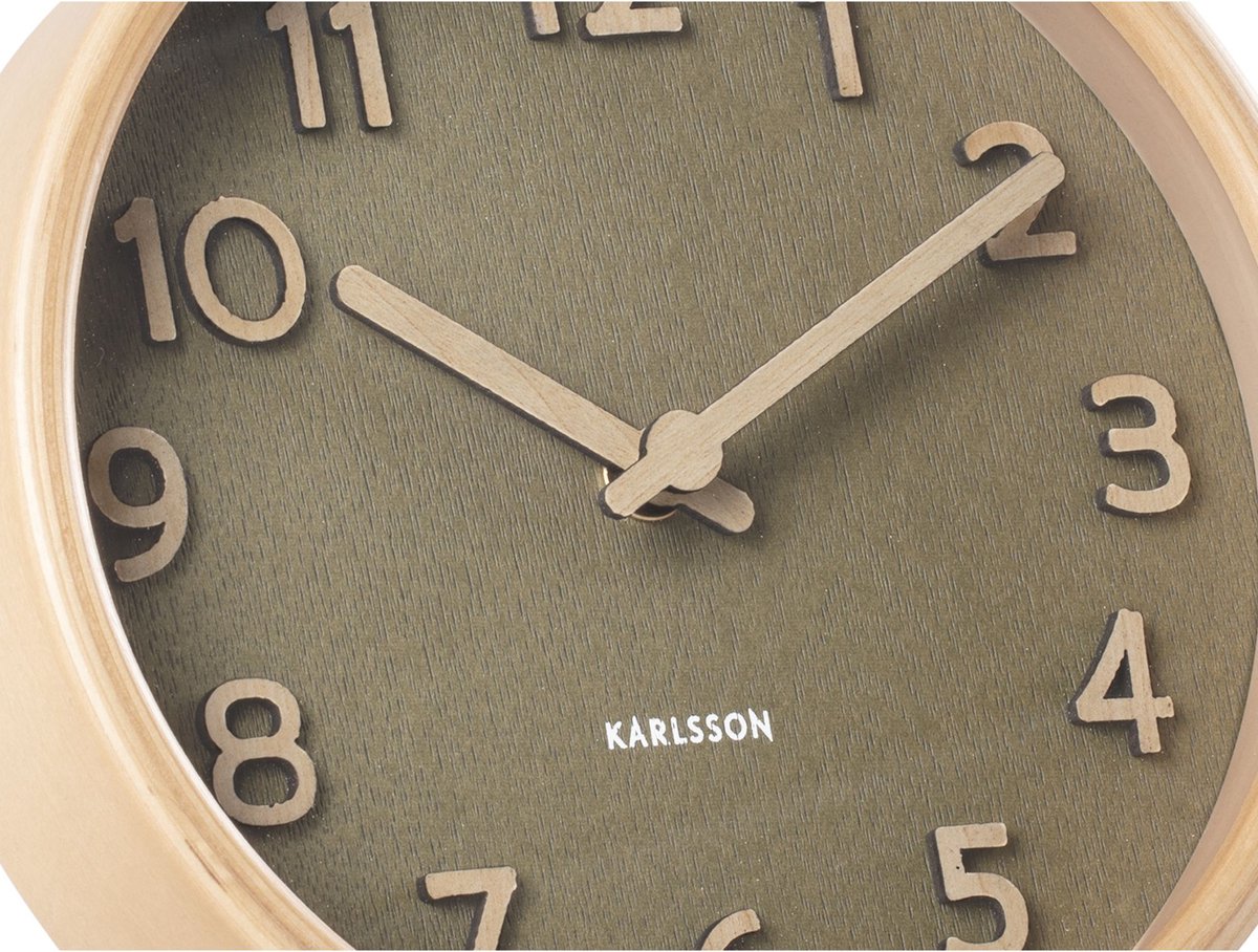 Table clock Pure wood grain moss green