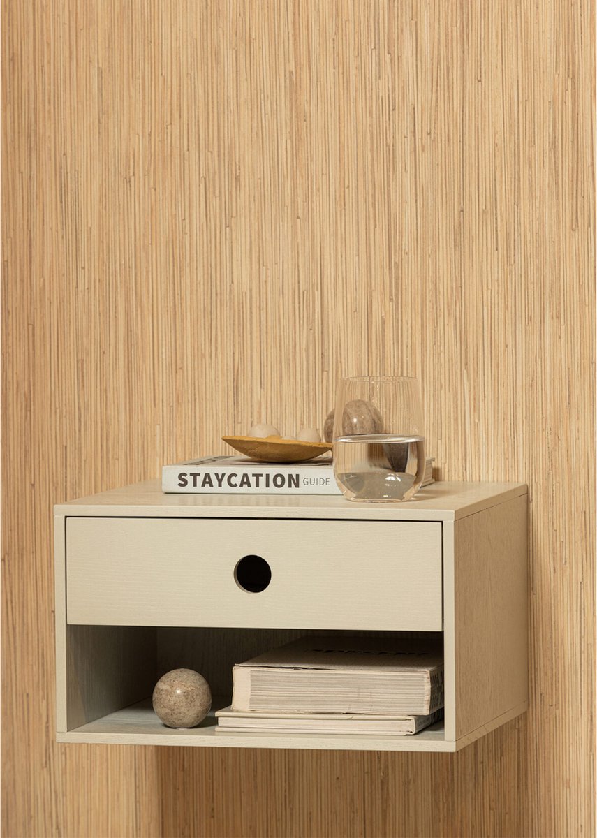 WOOOD Nancy Hangend Nachtkastje - MDF - Mist/Grijs - 20x34x30 cm