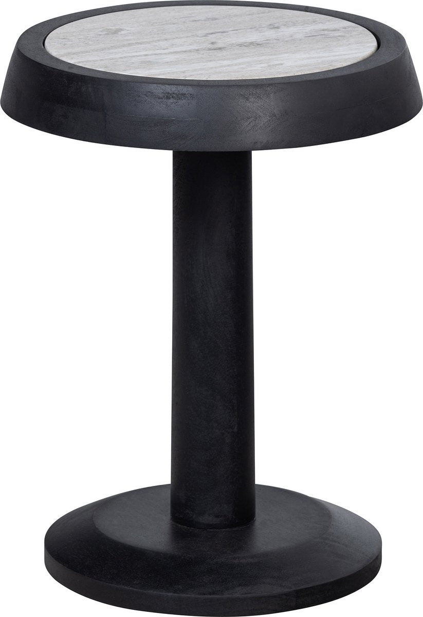 WOOOD Nanne Bijzettafel - Mangohout/marmer - Zwart - 46xØ36
